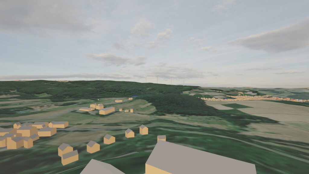 3D generierte Ansichten der möglichen Windenergieanlagen für Otzberg - Blick von der Veste