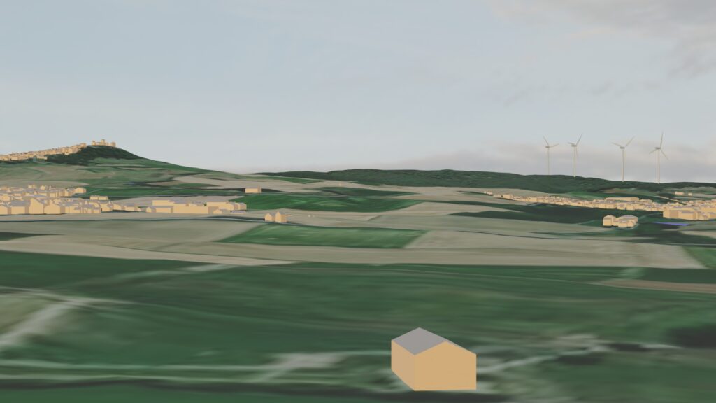 3D generierte Ansichten der möglichen Windenergieanlagen für Otzberg - Blick von Habitzheim
