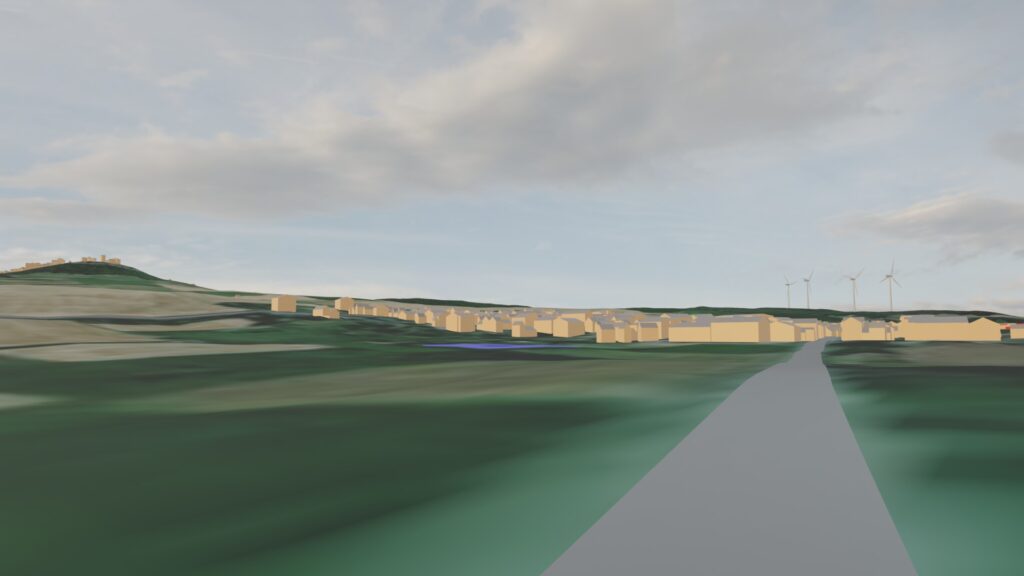 3D generierte Ansichten der möglichen Windenergieanlagen für Otzberg - Blick von der Heydenmühle