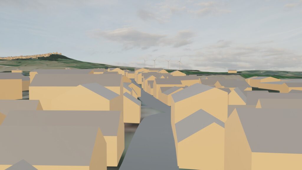 3D generierte Ansichten der möglichen Windenergieanlagen für Otzberg - Blick von Lengfeld
